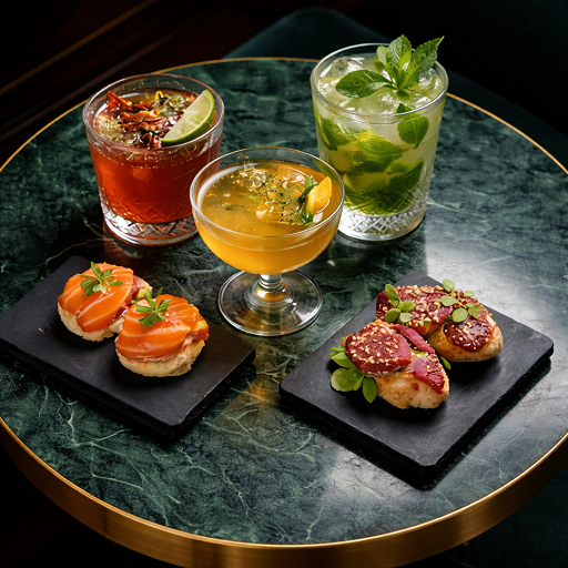 Cocktails et bouchées gourmandes sur marbre512